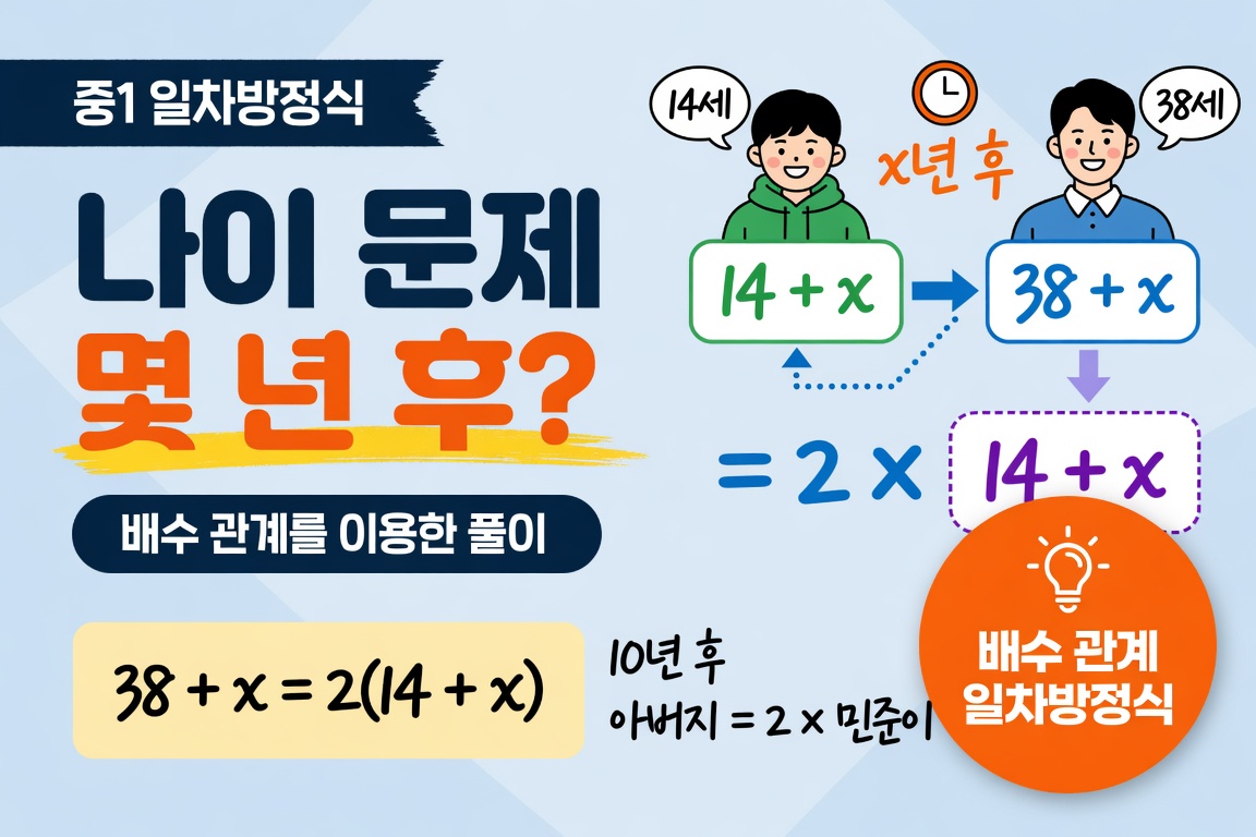 중1 일차방정식 나이 문제 풀이 몇 년 후 나이의 배수 관계
